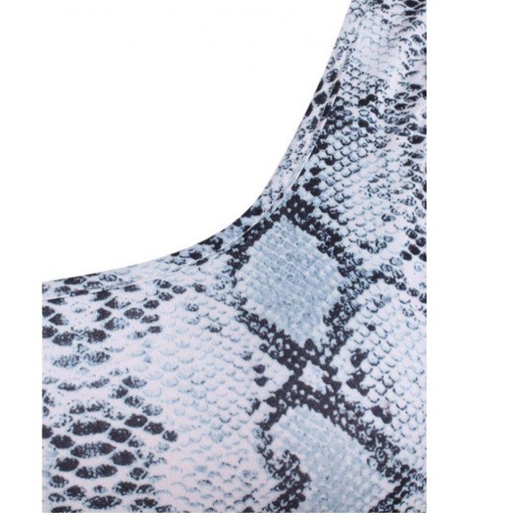 Zaful Snake Print Cutout One Shoulder Ruched Dress - Gray Small - Picture 3 of 8